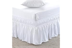 Lazy penguin Home necessities Ruffled Solid Bed Skirt,Wrap Around Style,Elastic Bed Wrap Ruffle Bed Skirt 18 inch Drop (Twin/Full, White)