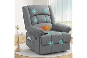sisolos Recliner Armchair for Adults, Recliner Chair with Massage & Heat, Padded Armrest Adjustable Legrest Backrest, Manual Lazy Boy Reclining Chair for Living Room Sofa Chair with 2 Side Pockets