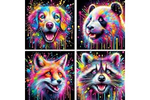 FLAJZ Diamond Painting für Erwachsener, 4 Pack Cartoon-Tiere Diamant Painting Bilder, DIY Diamantmalerei Set