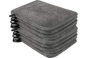 PHOGARY Lot de 10 Gants de Toilette Microfibre (Gris) Taille 15 x 21 cm, Gants de Bain de Tissu éponge (avec boîte Cadeau)