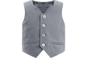 inlzdz Kids Boys V Neck Button Down Tuxedo Formal Suit Waistcoat Vest Single Breasted Wedding Birthday Party Blazer