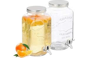 Relaxdays 2 Dispenser in Vetro per Bevande, Erogatore 3,5 L con Rubinetto e Coperchio, Distributore Acqua, Bibite, Drink
