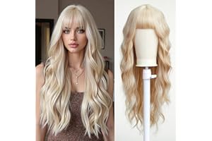 Esmee Peluca Rubia Larga Ondulada Ombre para Mujer Pelucas de Cabello Sintético Natural Resistente al Calor con Flequillo