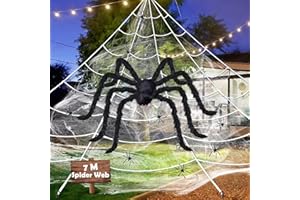 ANBWEHR Halloween Deko 700 cm Riesenspinnennetz + 150 cm Spinne + Weiße Spinnweben + 20 Mini Spinnen Halloween Garten Deko Outdoor Deko Riesenspinne