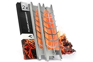 NEWHABITAT Flammlachsbrett Edelstahl 59,5cm | Extra langer Flammlachshalter passend für Feuerschalen und Grills mit Wandstärke bis 6mm, 180° drehbar | Spülmaschinenfest | Inklusive Anleitung & Rezepten (2er Set)