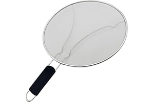 MAKREL® Premium Stainless Steel Splatter Screen Guard Extra Fine Mesh Frying Pan Cover with Heat Resistant Handle. Protect from Hot Oil & Grease Splash When Cooking and Frying (Black Handle, 33cm)