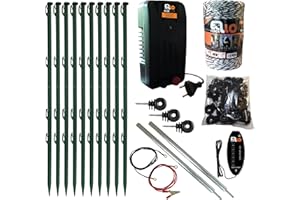 Ellofence Recinzione da giardino completa di recinzione, 10 pali verdi, cavo da 200 m, tester estremamente silenzioso, 230 V