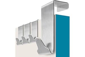 Menz Premium perchero puerta – 4 piezas de acero inoxidable ganchos puerta con almohadillas antideslizantes y de fieltro - colgador entrada percha entrada