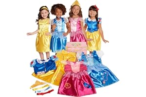 Disney princess 4 sukienki aurora, bella, kopciuszek, 1 biały strój, 21 części, dla dziewczynek w wieku między 3-6 lat
