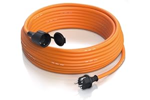 Brandson - Cable alargador Schuko 25m para Exteriores - MAX 3500 W - IP44 - Enchufe con Tapa Protectora - Cobre Revestimiento Flexible de Goma - Resistente a Lluvia Impactos, aceites, UV