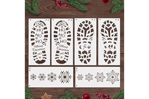 Mocoosy Christmas Santa Footprints Stencils, 6pcs Santa Claus Boot Prints and Snowflake Stencils Template Reusable Plastic Santa Foot Print Elf Feet Stencil for Floor Window Xmas Decorations DIY Craft