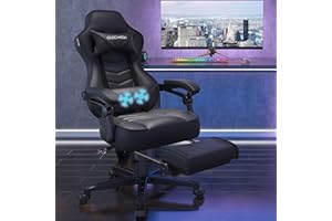 YU YUSING Chaise Gaming Ergonomique Racing Chaise de Bureau avec Réglage de Hauteur, Repose-tête et Soutien des Lombaires, PU Cuir avec Repose-Pieds Rétractable