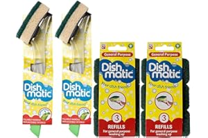 TOPEST 2 cepillos y esponja rellenables Dishmatic – Limpiador de platos de fácil agarre – con 6 recambios de esponja para cepillo de uso general Dishmatic
