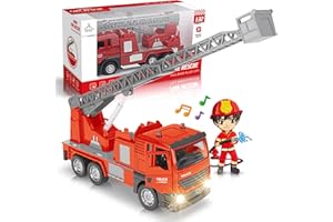 OTTO CAR Otto Fire Truck, Pull-Back Metal Strong Fire Engine, Doors Open & Close, Lights & Sirens, Fire Ladder Stretches, Interactive Kids Toy - for Boys & Girls Age 3 and Up