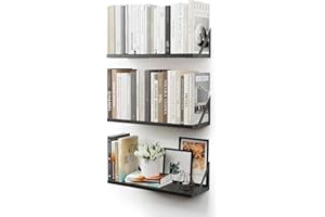 CASSA HOME DECOR CASSA TOKO Étagères murales suspendues pour Le Mur, Lot de 3, étagère bibliothèque pour Chambre à Coucher, Salon, Bureau, Salle de Bain, Cuisine, Bois Rustique avec Support métallique (Noir)