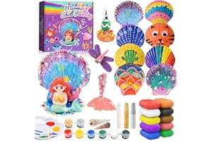 HappyGoLucky Geschenk Mädchen 4 5 6-10 Jahr,Bastelset Mädchen 4-10 Jahre Bastelset Kinder ab 4-10 Jahre Kreativ Set für Kinder Meerjungfrau Spielzeug Mädchen 4-10 Jahre Muscheln Zum Basteln