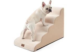 COZY KISS Large escalier pour Chien et Petit Animal Domestique avec Housse Anti-Fuite, Rampe en Mousse Haute densité pour lit Haut,Durable, 50 x 83,8 x 56,9 cm, 5 Niveaux, Beige