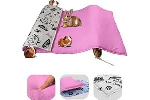 NEO SOLVO Tapis de Jeu en Polaire pour Cochon d'Inde et Lapins - Tout en Un, C'est Une Couverture, Un Tunnel Géant, Une Maison, Un Coussin et Un Lit - 70cm x 140cm - Rose