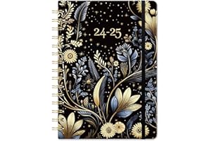 COLORAGE Academic Diary 2024-2025 - Diary 2024-2025 Week to View, 2024-2025 Diary, August 2024 - July 2025, Twin-Wire Binding, 21.5 x 15.5 x 1.5 cm, Black Golden Flower
