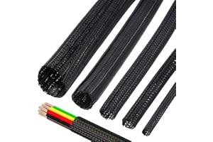 Tanstic 9.8Ft - 3/8 Inch Braided Cable Sleeve, Cord Protector Wire Loom Tubing Cable Sleeve Split Sleeving, Expandable Braided Sleeving for Computer USB Audio Video Cable