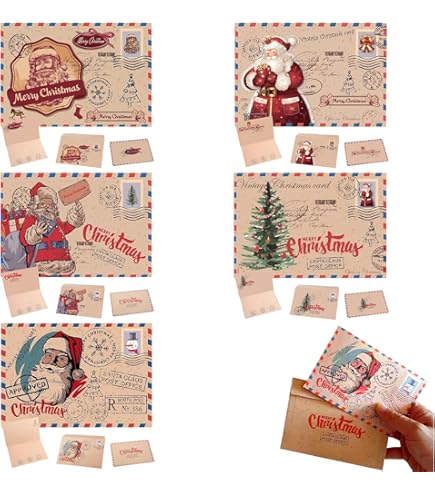 Carnet De Noël Décoré Avec Une Enveloppe Kraft Bleue Et Un Autocollant À Personnaliser Pour Noël