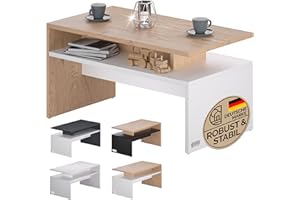 ‎CASARIA Casaria® Couchtisch Holz Weiß Eiche mit Stauraum 95x55x50cm Wohnzimmertisch Modern Kratzfest 50kg Belastbar Wohnzimmer Beistelltisch für Couch Sofa