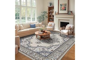 ‎MAST DOO Teppich Wohnzimmer Waschbarer 140x200cm, Boho Blumen Kurzflor Wohnzimmerteppich Groß Teppich für Esszimmer Schlafzimmer Büro, Waschbar rutschfest Teppiche Orientalischer Vintage Design, Blau-weiß