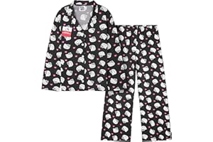 Hello Kitty Sanrio Pijama Invierno Niña y Adolescente 2 Piezas, Ropa de Dormir Kuromi con Camiseta Botones y Pantalón Largo
