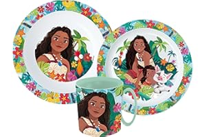 Sorrisini Zestaw naczyń dla dzieci, Zastawa stołowa wielokrotnego użytku, Zestaw posiłków dla niemowląt z talerzem, miska na płatki śniadaniowe, Kubek, Nietłukące się płyty z plastiku Vaiana Wow