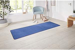 Hanse Home Nasty Alfombra de Pelo Corto Monocolor, para Comedor, salón, habitación de los niños, Pasillo, Dormitorio, Cocina, Color Azul Liso, 80 x 200 cm