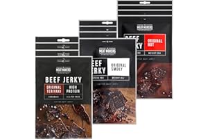 The Meat Makers Dried Beef Jerky Snack Mix Smoky Teriyaki Hot 300g (12x25g) - Cecina de Vaca, Carne Seca, Snack de Carne, Carne seca para personas.