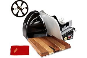 Berkel Aufschnittmaschine Home Line 200 Plus in schwarz - Küchenschneidemaschine inkl. Messerabnehmer und handgefertigtem Fassholzbrett Unikat