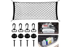 LUNZA Rete Elastica Per Bagagliaio Auto, 90 x 30 cm Rete Portaoggetti Auto con 4 Gancio, Nylon, Universale, Faltbar, Estendibile Fino a 47 x194cm, per La Maggior Parte Delle Car, Van, SUV, Camion, Nero