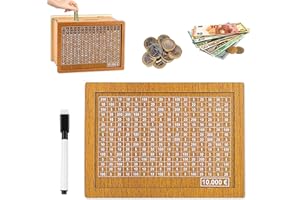 AOMAIGAD Salvadanaio in Legno per Bambini con Obiettivo di Risparmio e Numeri da Spuntare, Contatore per Sviluppare Abitudine al Risparmio - 10000€