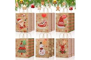 NADSSJL 12 Stück Geschenktüten Weihnachten, Papiertüten Weihnachten mit Henkel, Weihnachtstaschen aus Kraftpapier, Geschenktüten für Partyzubehör -150×80×210mm