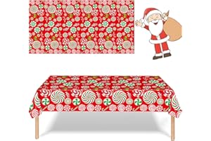 MORAINJAY Obrus na Boże Narodzenie, czerwony lizak, bieżnik bożonarodzeniowy, prostokątny, 137 x 274 cm, obrus bożonarodzeniowy, odporny na działanie wody, bieżnik na Boże Narodzenie, imprezę, do kuchni, na