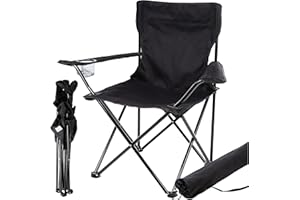 Campela Krzesło Turystyczne CA1406BLK, Składane Krzesło Kempingowe z Uchwytami na Kubek, Oxford 600D, Metalowa Rama, Torba Transportowa, Do Ogrodu, Na Ryby, Czarny