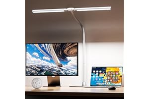 EYOCEAN Schreibtischlampe, Doppelkopf Schreibtischlampe Kinder, Augenschutz Desk Lamp, 16W 72cm Tageslichtlampe Schreibtisch mit Fernbedienung, Dimmbare Monitor Lampe, Schwanenhals Büro Tischlampe