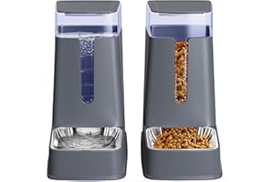 HIPIDOG Juego de dispensador de Comida para Gatos y dispensador de Agua para Gatos con Cuencos de Acero Inoxidable, comedero por Gravedad para Perros pequeños, medianos y Grandes, Mascotas