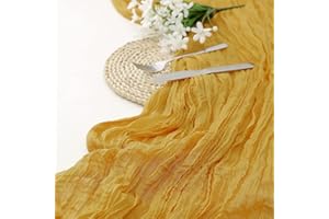 TOKENHIGH Table Runner Decorative Muslin， 300 x 90cm Boho Muslin Decorative Fabric Semi-Transparent Cheesecloth Table Runner Fabric ，for Wedding, Arbour, Decoration, Bridal Shower (Yellow)