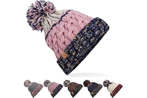ECOMBOS Winter Bobble Hats Beanie Hat Cable Knitted Hat with Thermal Hat Womens Colorful Bobble Pom Pom Hats for Ladies and Mans Outdoor Sports Ski