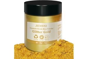 JEMESI 50g Pigments Poudre de Mica, Pigment Bougie 50g Couleur Or Scintillant Poudre de Mica Métallique Naturel pour Fabrication Bougie, Kit Savon, Maquillage, Vernis à Ongles, Bombe de Bain
