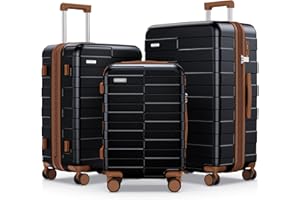 Vipbox Kofferset 3 Teilig Hartschale (3 Jahre VIP-Service) Leicht 100% Polycarbonat Ultra-Langlebige Erweiterbar Trolley Handgepäck Reisekoffer mit Rollen und TSA Schloss, Premium Schwarz