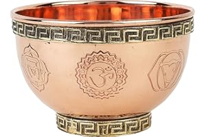 Indian Consigners Small Altar Witchcraft Serving, Offering or Smudging Copper Brass Bowl (7 Chakra Embossed)