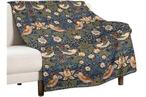 SHElifestyle William Morris Floral Flannel Blankets, Vintage Flower Strawberry Birds Retro Boho Botanical Plant Throw Bed Blanket for Bed 30''x40''