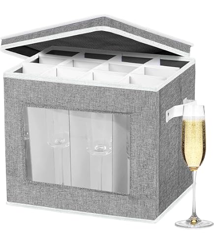 Weinglas Aufbewahrung Boczif Weinglas-Aufbewahrungsbox – Für 12 Gläser, Mit Trennwänden, Reißverschluss, Tragegriffen & Etikettenfenster – 43x33x25,4 Cm, Gepolstert & Faltbar – Für Wein-, Saft- & Sektgläser