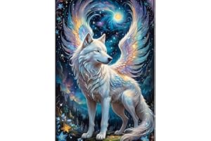QINRUBB Wolf Wings Diamond Painting Adults, 5D Moon Diamond Painting Pictures Beginners, DIY Fantasy Round Full Drill Diamond Painting Embroidery Cross Stitch Gifts Home Wall Decor 30 x 40 cm