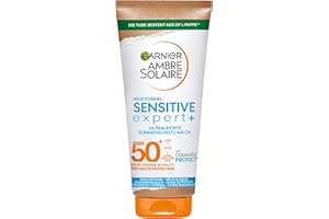 Garnier Ambre Solaire Sensitive Expert mleczko z filtrem przeciwsłonecznym LSF 50+, bardzo lekki i bez pozostawiania śladów krem przeciwsłoneczny do jasnej i wrażliwej skóry, Ambre Solaire Sensitive
