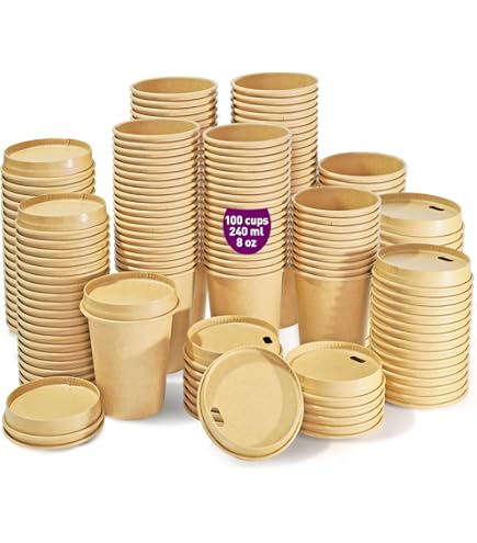 KAV Lot De 100 Gobelets En Papier Kraft Triple Couche Isolés à Emporter