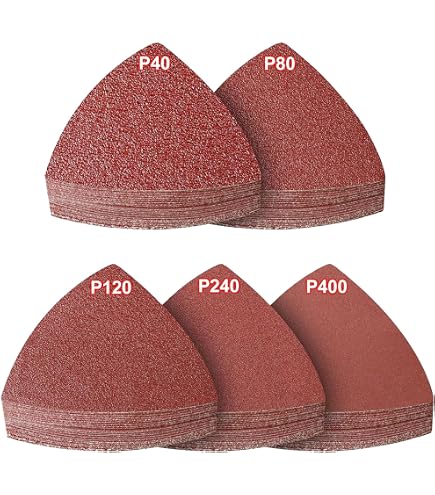 Lot De 65 Feuilles Abrasives Triangulaires – 11 Trous – Grain 320 – Auto-agrippantes
